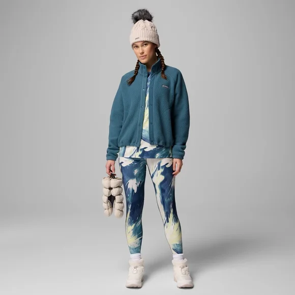 Columbia Women's Jasper Ridge Pebbled Fleece Full Snap Teal Teddy Jacket - Picture 3 of 11